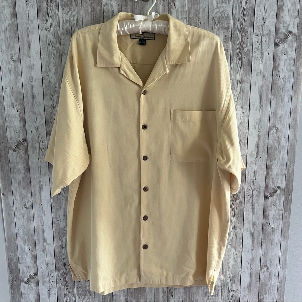 Tommy Bahama Men's Yellow Silk Cotton Short Sleeve Shirt Large